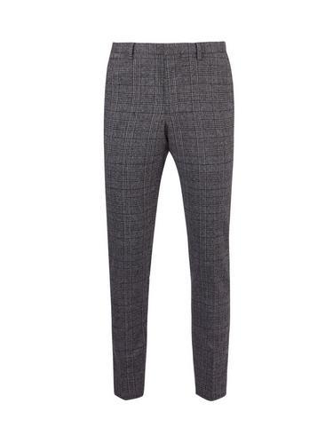 Mens Charcoal And Red Prince Of Wales Checked Skinny Fit Trousers, Grey