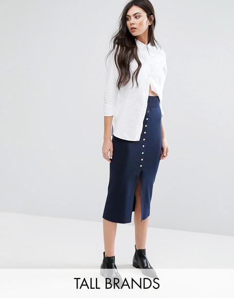 Vero Moda Tall - Gonna Midi Con Bottoni Davanti - Navy