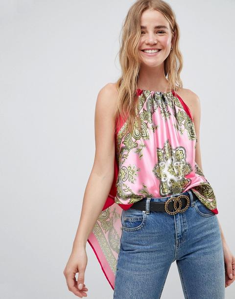 Top Con Cuello Halter Y Estampado De Fular De Asos Design