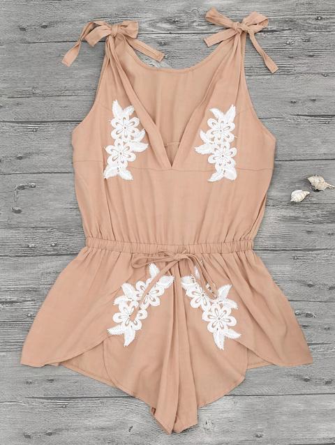 Applique Floreale Cappellino Loungewear Romper Apricot