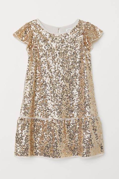 H & M - Abito Con Paillettes - Beige