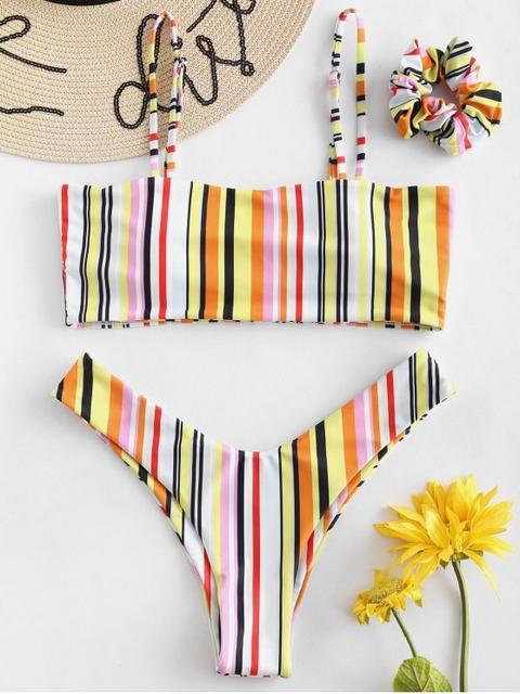 Zaful Bikini De Cami De Rayas De Colores Con Diadema Multi Multi-a Multi-b