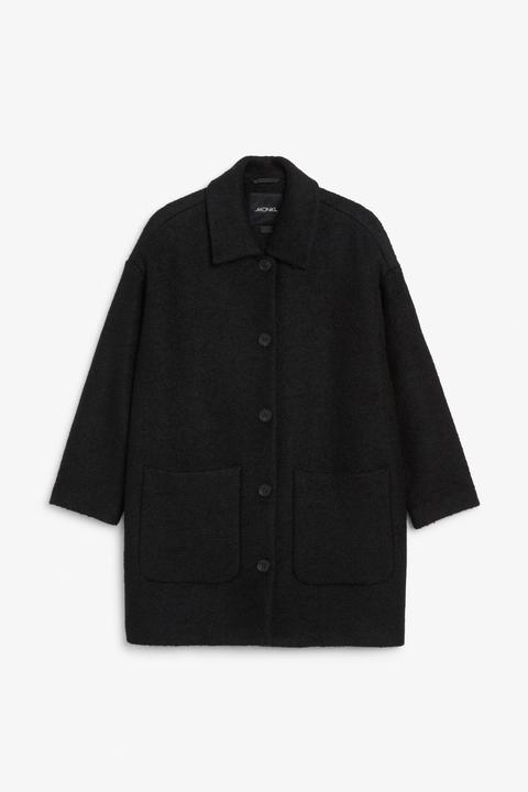 Oversized Boucle Coat - Black
