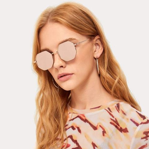 Metal Polygon Frame Mirror Lens Sunglasses