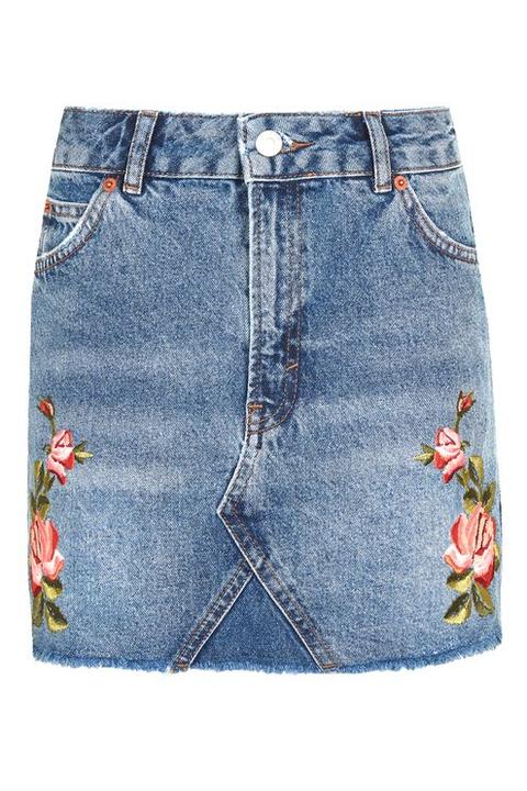 Moto Rose Embroidered Skirt