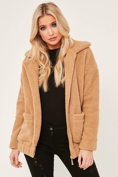 Beccy Beige Shearling Zip Front Jacket