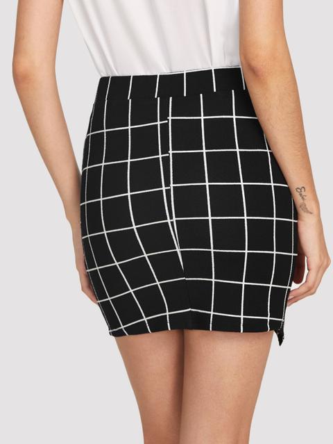 Grid Print Overlap Skirt