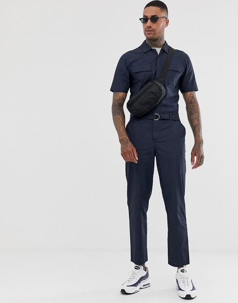 Asos Design Utility Boilersuit In Textured Navy Fabric