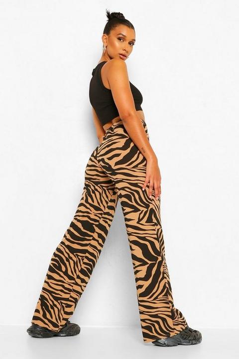 Womens Zebra Print Wide Leg Trousers 