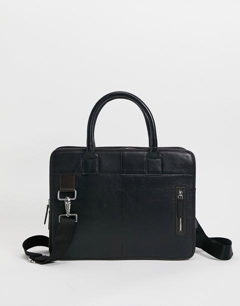 Asos Design Leather Briefcase Satchel In Black And Brown