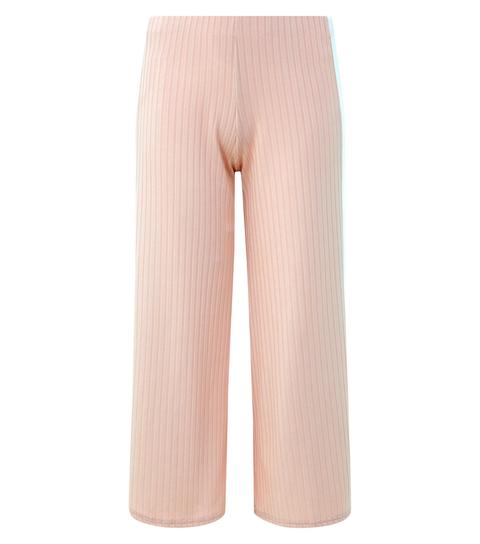 Girls Pale Pink Side Stripe Ribbed Culottes New Look