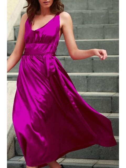 Vestido De Fiesta De Graduación Con Cuello Bajo En V De Seda