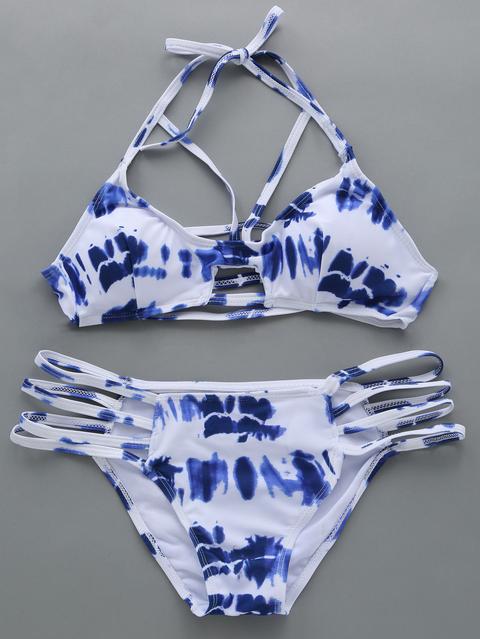 Bikini Tie Dye Tiras Hueco - Blanco