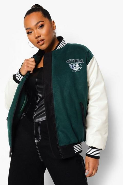 Womens Plus Official Varsity Jacket - Green - 22, Green