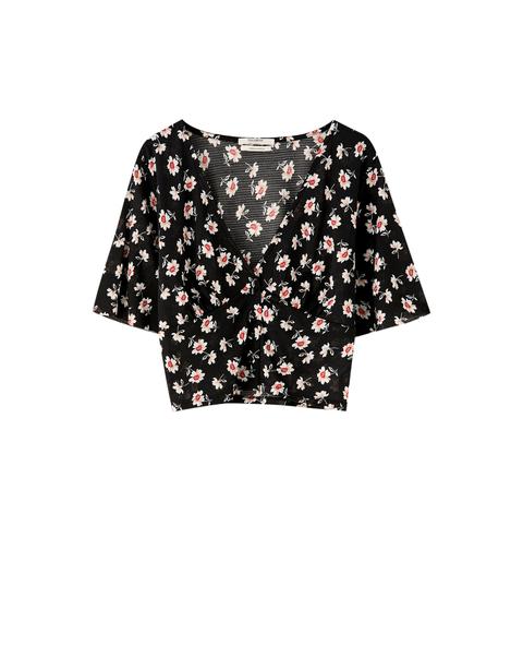 Blusa Flores Escote Pico