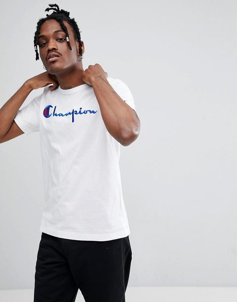 Champion – T-shirt Mit Großem Logo In Weiß