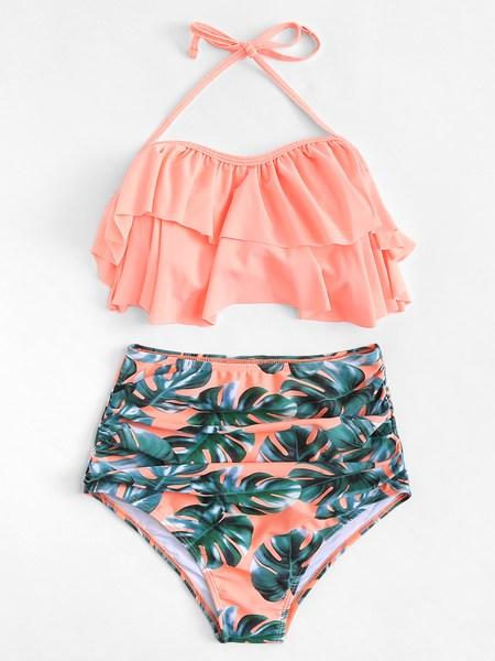 Bikini Ruffle Con Stampa Palm