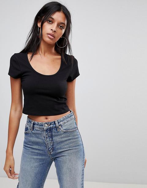 Asos - Top Corto A Maniche Corte Con Scollo Rotondo - Nero