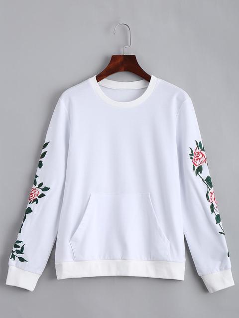 Floral Patched Front Pocket Sweatshirt