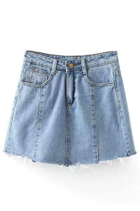 Solid Color Pockets Denim Mini Skirt