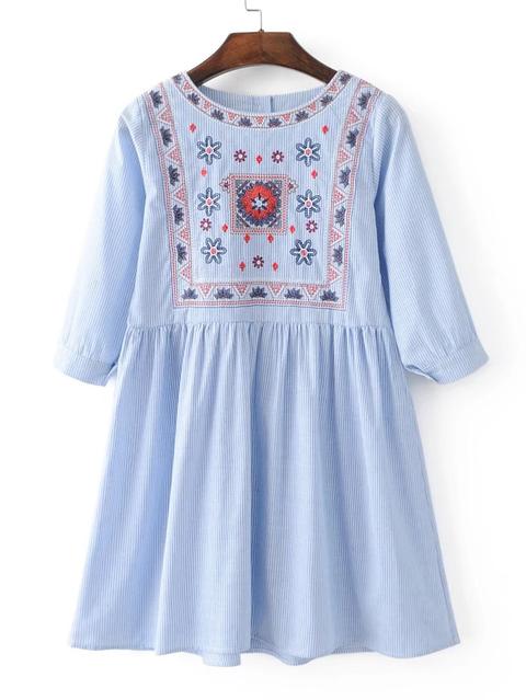 3/4 Sleeve Pinstripe Shift Dress