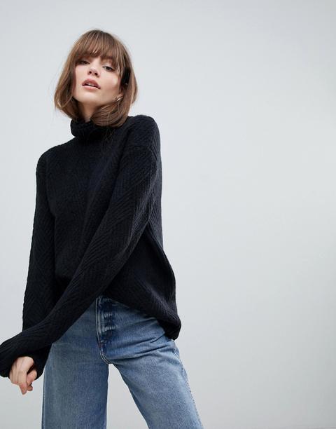 Asos Design - Maglione Con Cuciture A Vista E Collo Alto - Nero