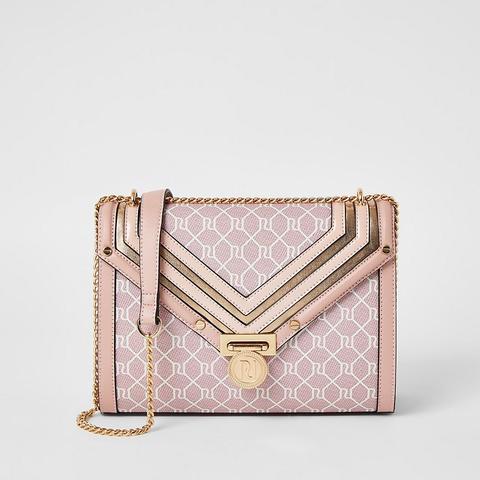 River Island Ri Monogram Cross Body Bag in White