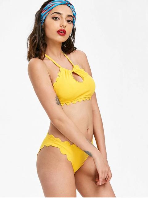Conjunto De Bikini Festoneado Con Recorte Texturizado