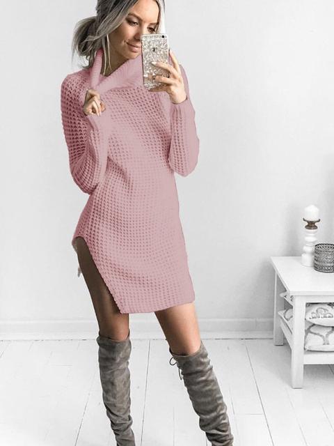 Cardigan Collo A Polo Irregolare Manica Lunga Casual Rosa