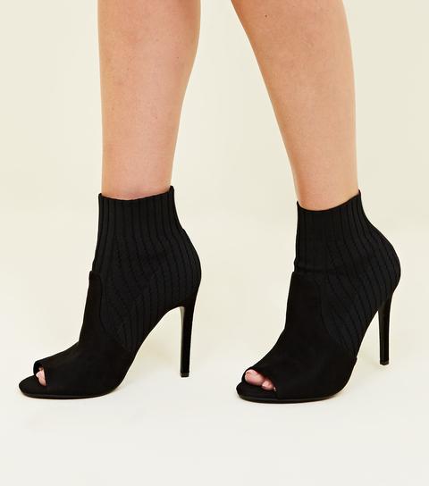 Black Peep Toe Stiletto Sock Boots New 