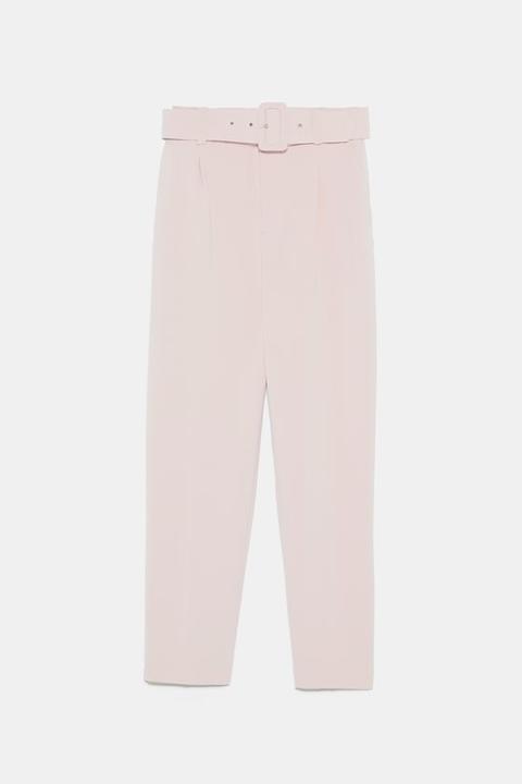 zara pink trousers with belt