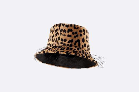 Gorro Bob Teddy D Leopard De Ala Estrecha Beige Con Velo