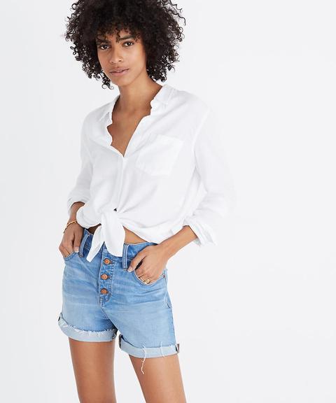 High-rise Denim Shorts: Button-front Edition