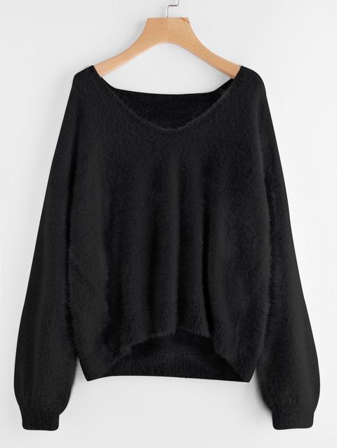 Lantern Sleeve Fluffy Sweater