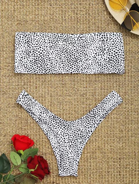 Bikini A Fascia Con Perizoma Leopardato White Yellow Black Purple