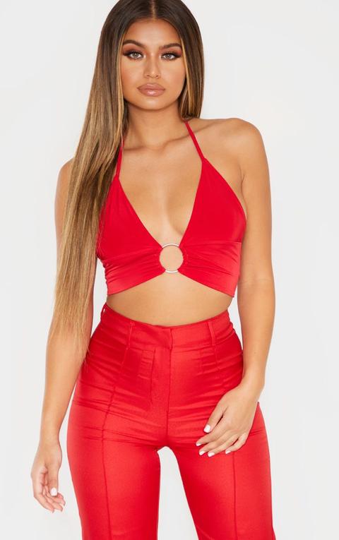 Red Plunge Ring Detail Bralet