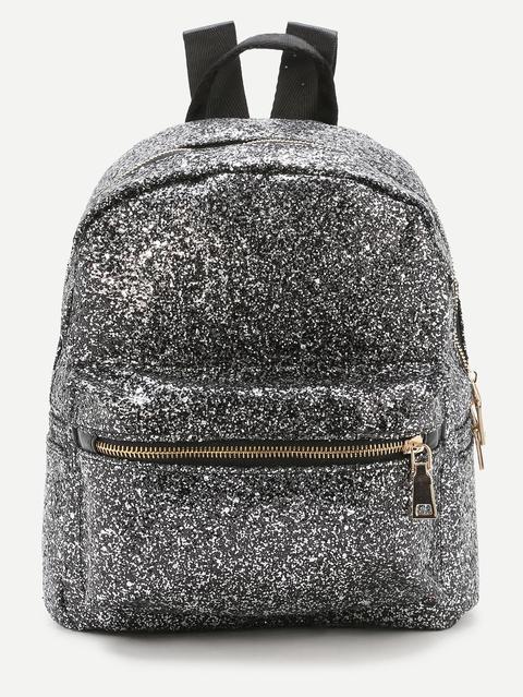 Argento Zipper Zaino Glitter Anteriore