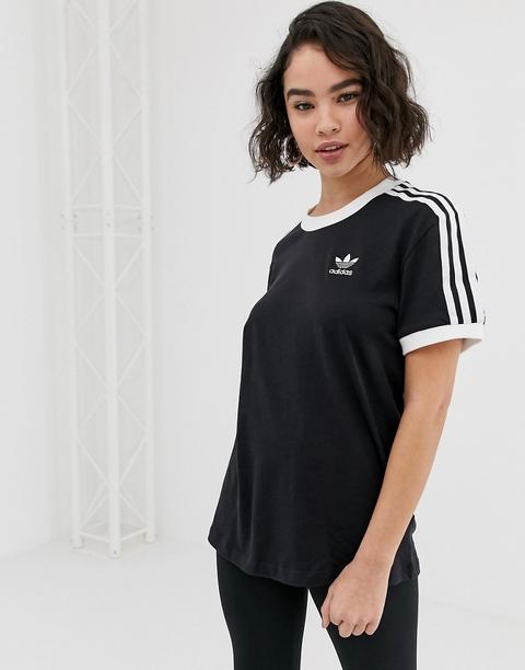 Camiseta Negra Con Tres Rayas Adicolor De Adidas Originals-negro