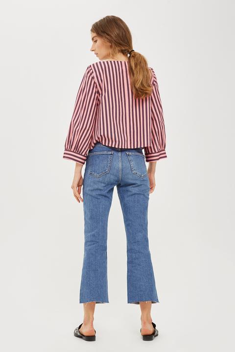 Womens Mid Blue Dree Cropped Kick Flare 