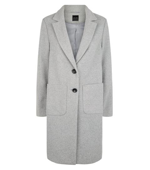 Pale Grey Revere Collar Coat New Look from NEW LOOK on 21 Buttons