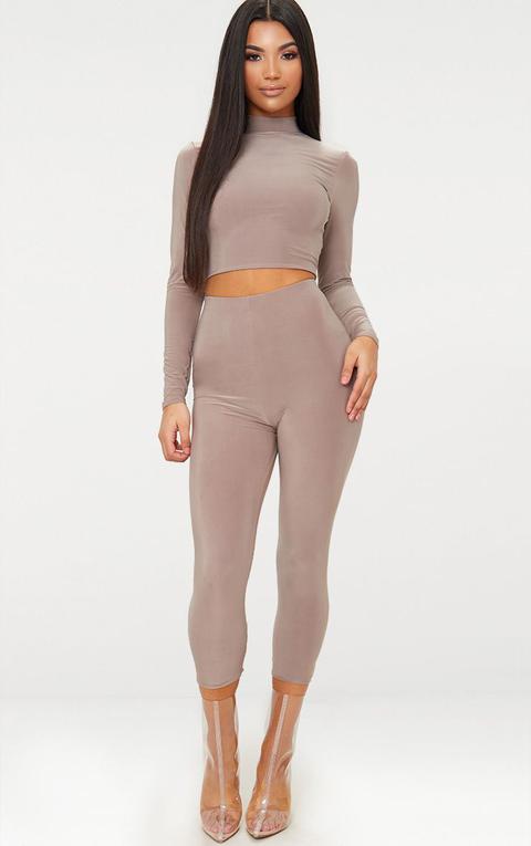 Taupe Slinky Cropped Leggings