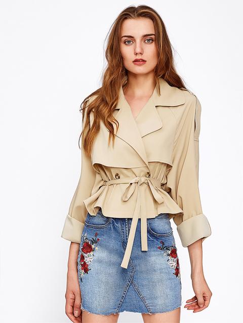 Self Belt Layered Trench Coat