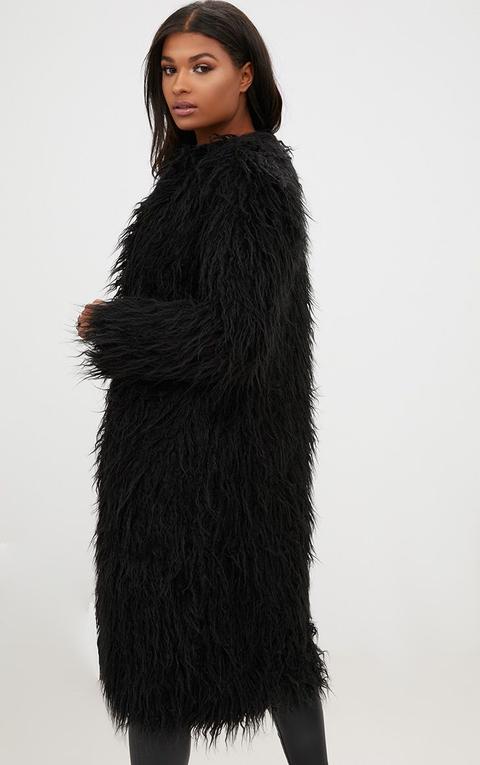 black longline faux fur coat