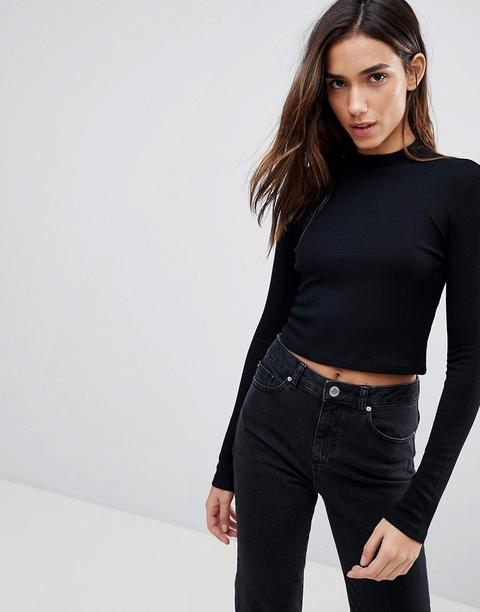 Asos - Top Corto A Collo Alto - Nero