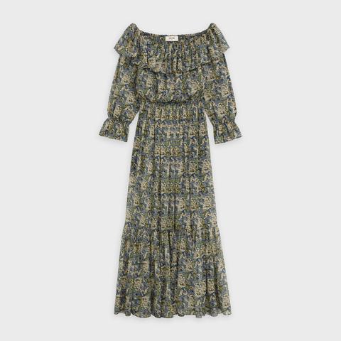Robe Off Shoulders Soie Lamée Imprimée