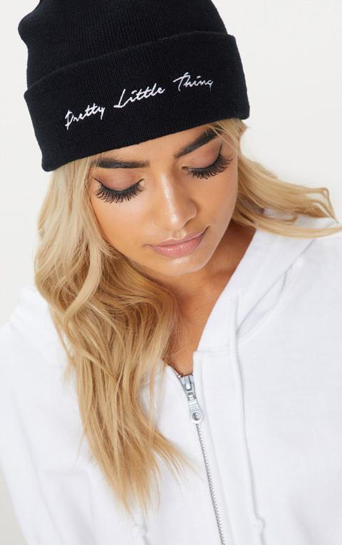 Prettylittlething Black Embroidered Beanie