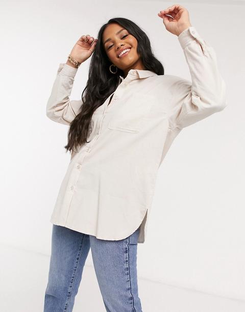 Pimkie Cord Oversized Shirt In Beige-neutral