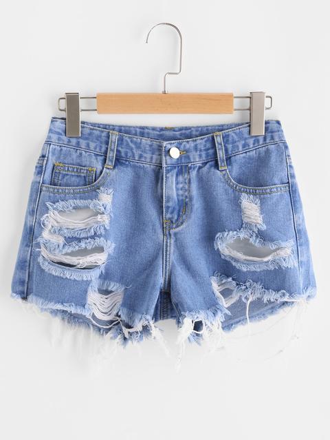 Ripped Frayed Hem Denim Shorts