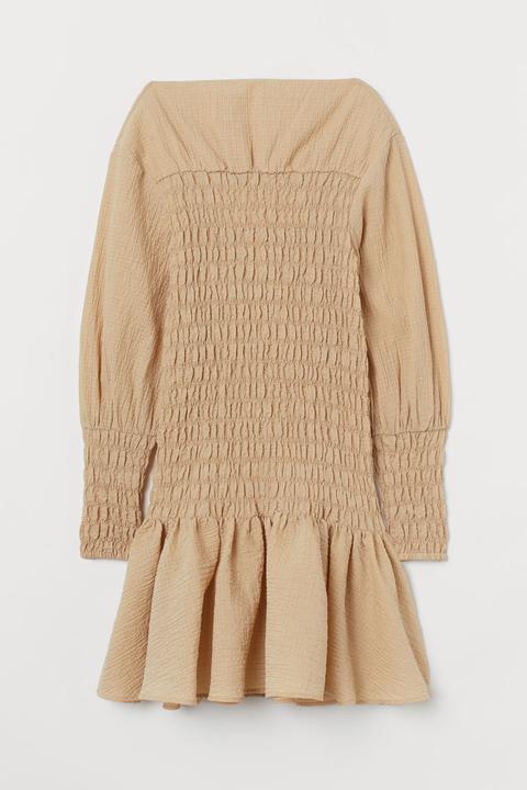 Smocked Dress - Beige