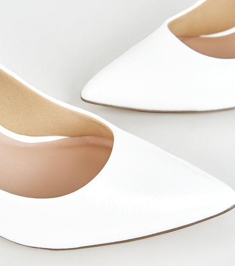 White Patent Crinkle Pointed Court Shoes New Look